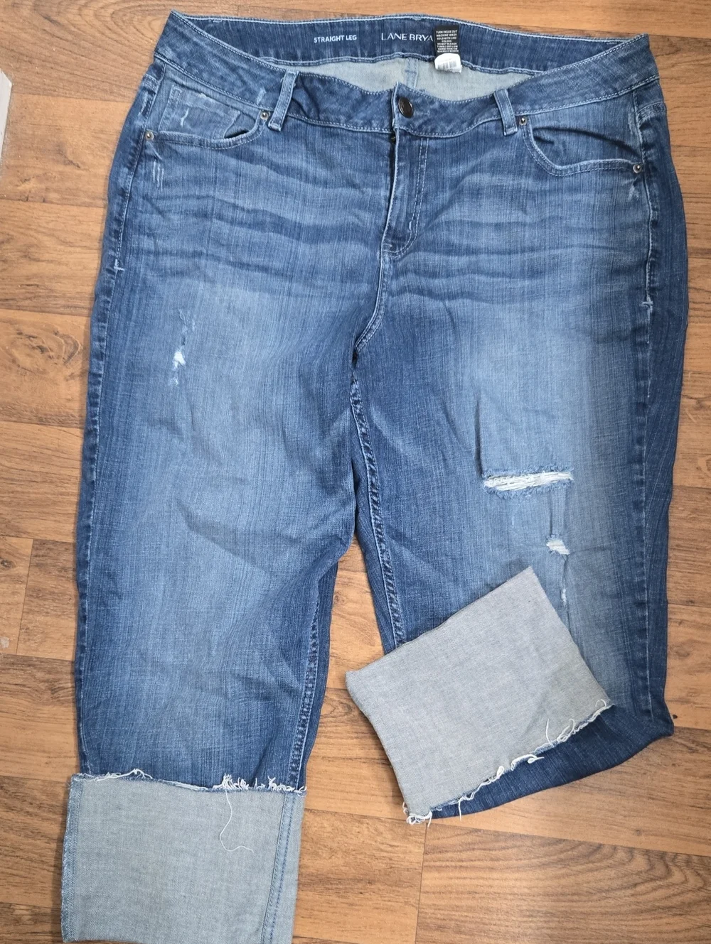 Lane Bryant Blue Distressed Cropped Straight-Leg Jeans